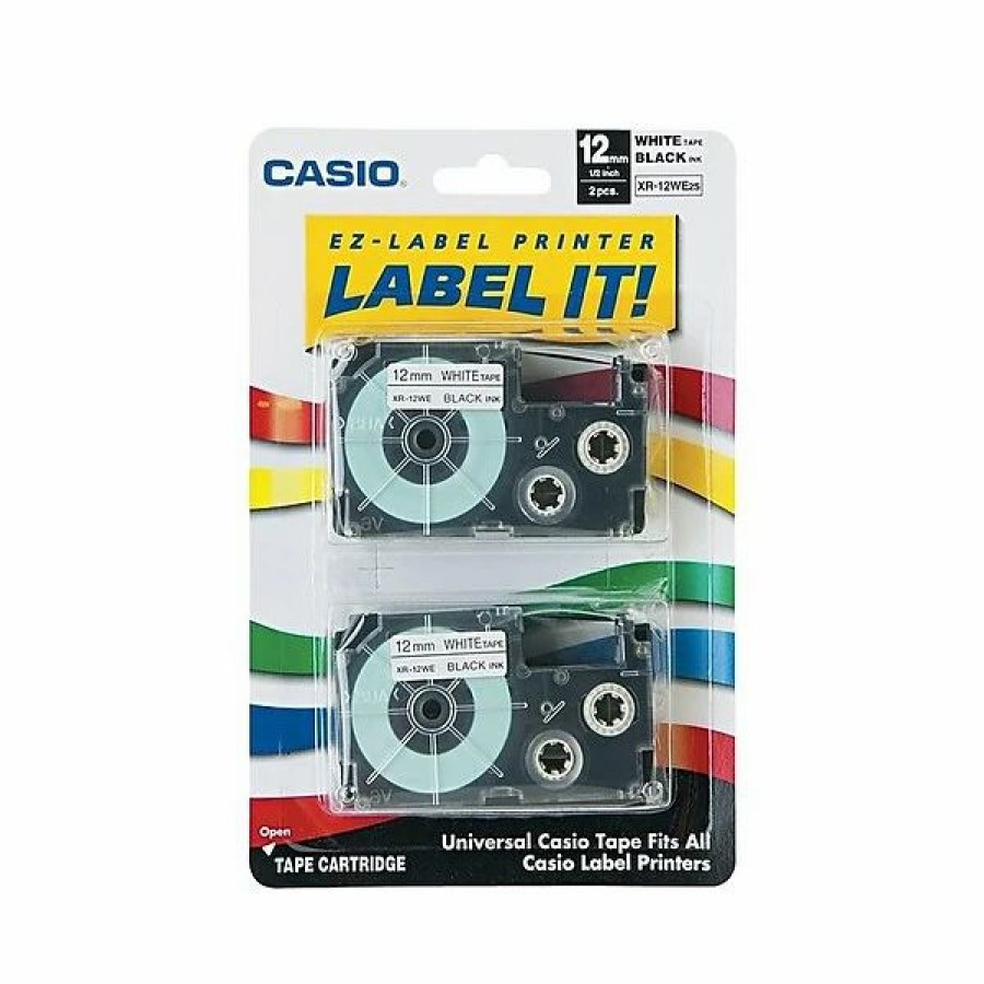 Label Maker Tapes & Printer Labels * | Casio Tape Cassette For Label Printers Casio Xr-12We2S Label Maker Tapes, 0.47 W, Black On White, 2/Pack