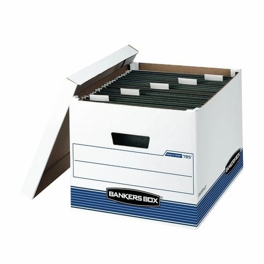 Filing Accessories * | Bankers Box File Storage Bankers Box Medium-Duty Fastfold Corrugated File Boxes, Lift-Off Lid, Letter/Legal Size, White/Blue, 4/Carton (00785)