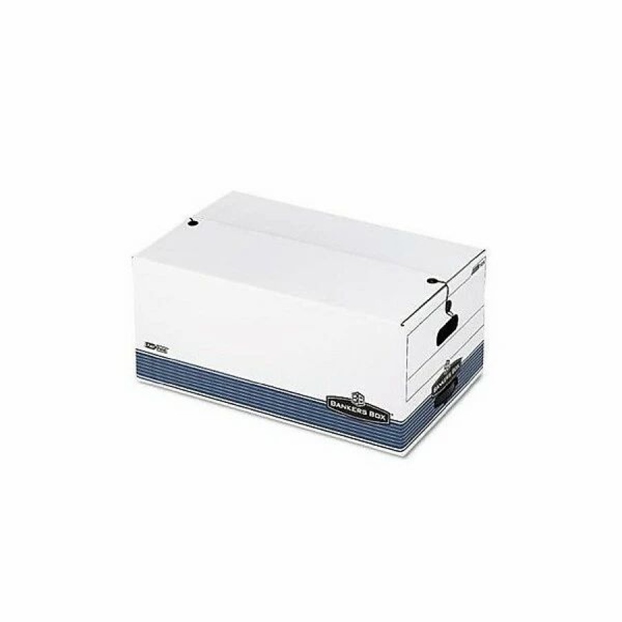 Filing Accessories * | Bankers Box Bankers Box Stor/File Medium-Duty Fastfold File Storage Boxes, String & Button, Legal Size, White/Blue, 4/Carton (0070503)