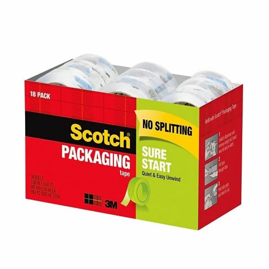 Packing Tape & Dispensers * | Scotch Sure Start Packaging Tape, 1.88 In X 54.6 Yds, Clear, 18 Rolls (3450-18Cp)