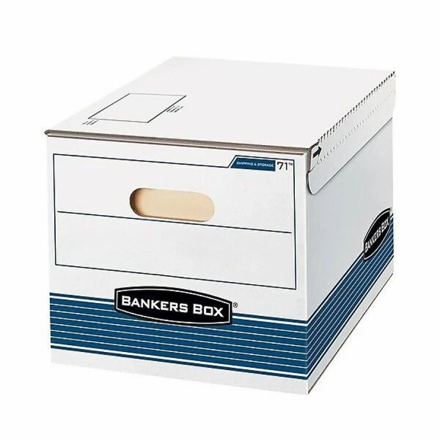 Filing Accessories * | Bankers Box File Storage Bankers Box Shipping & Storage Medium-Duty Fastfold File Boxes, Flip Top Lid, Letter/Legal Size, White/Blue, 12/Carton (0007101)