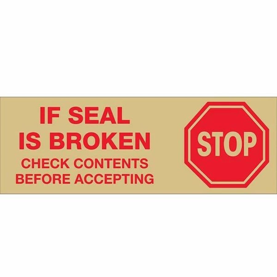 Tape * | Si Products Security Tape Tape Logic 3 Pre Printed "Stop If Seal Is Broken" Carton Sealing Tape, Red On Tan, 6/Pack