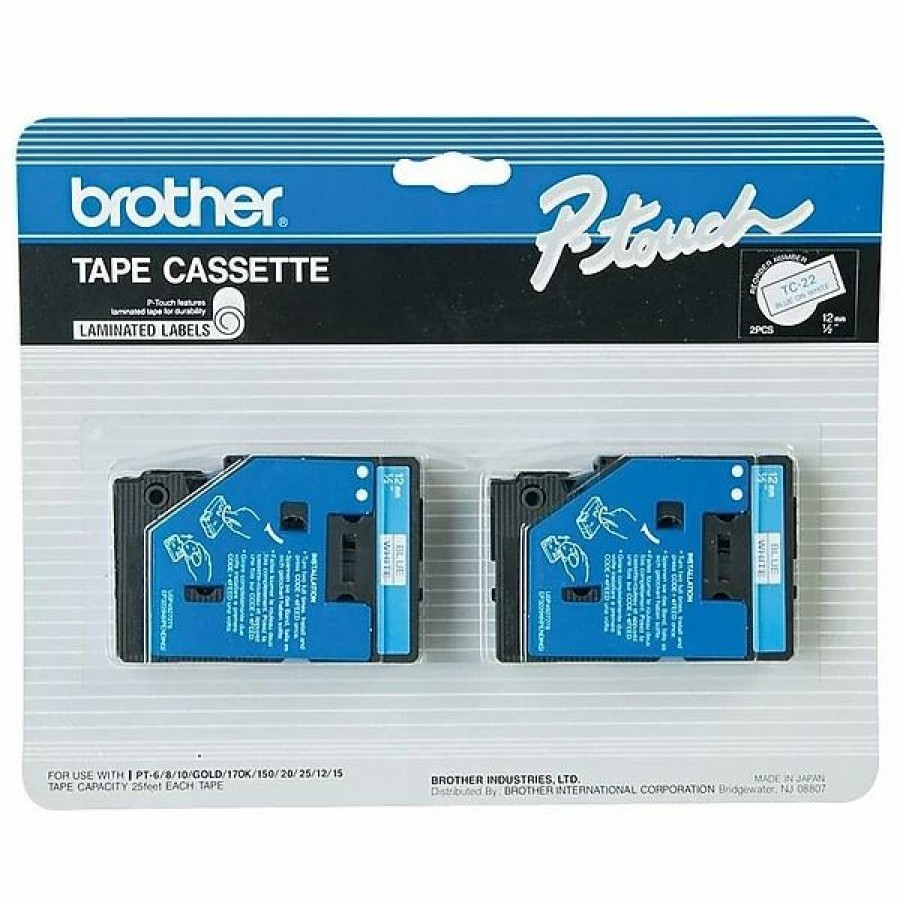 Label Maker Tapes & Printer Labels * | Brother Label Maker Tapes Brother Tc22 Label Maker Tapes, 1/2 W, Blue On White, 2/Pack