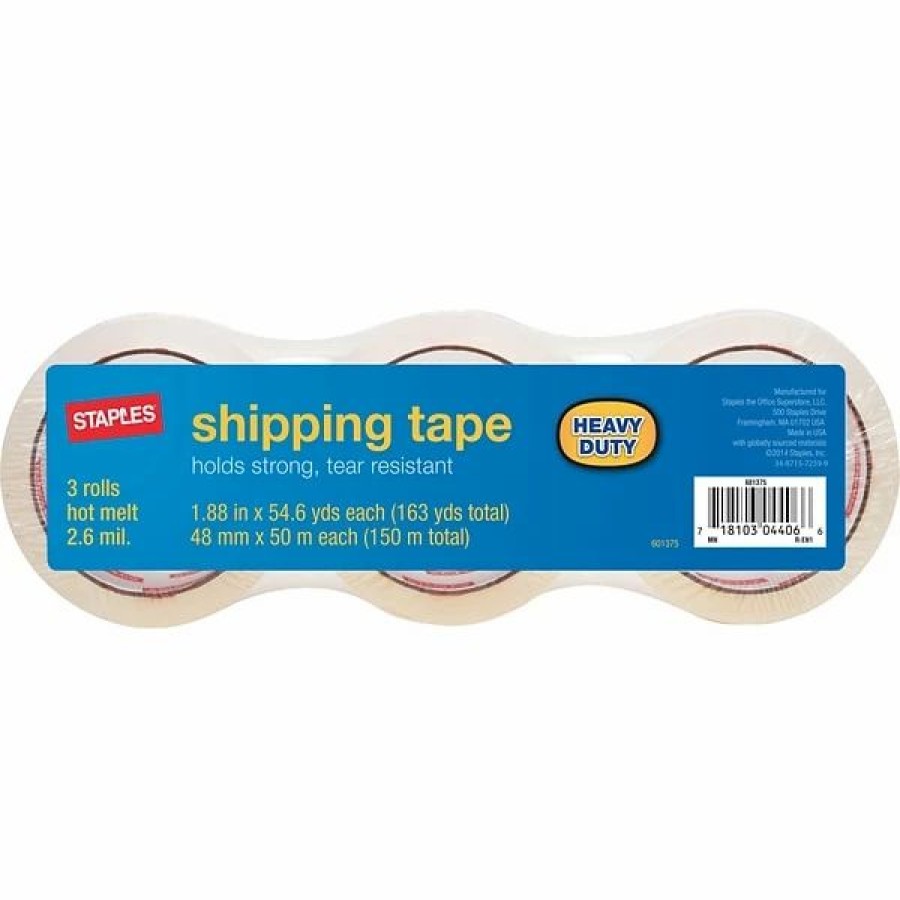 Packing Tape & Dispensers * | Staples Hot Melt Tapes Heavy Duty Shipping Packing Tape, 1.88 X 54.6 Yds, Clear, 3/Pack (601375)