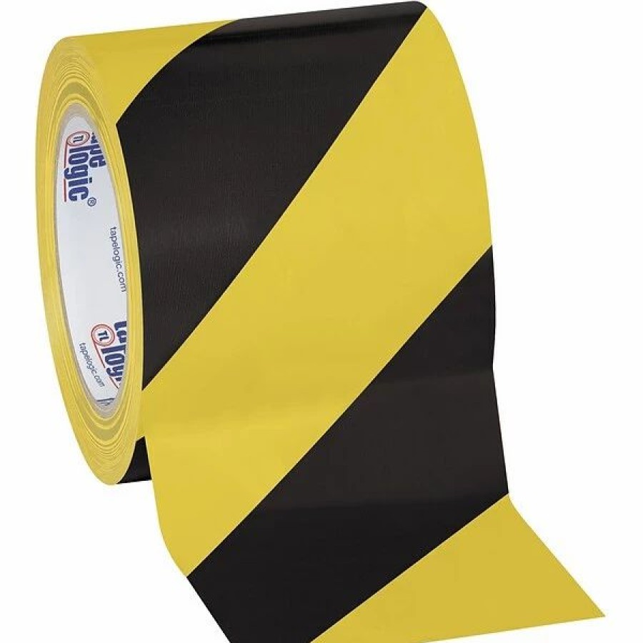 Tape * | Tape Logic Striped Vinyl Safety Tapes Tape Logic 4 X 36 Yds. Striped Vinyl Safety Tape, Black/Yellow, 3/Pack