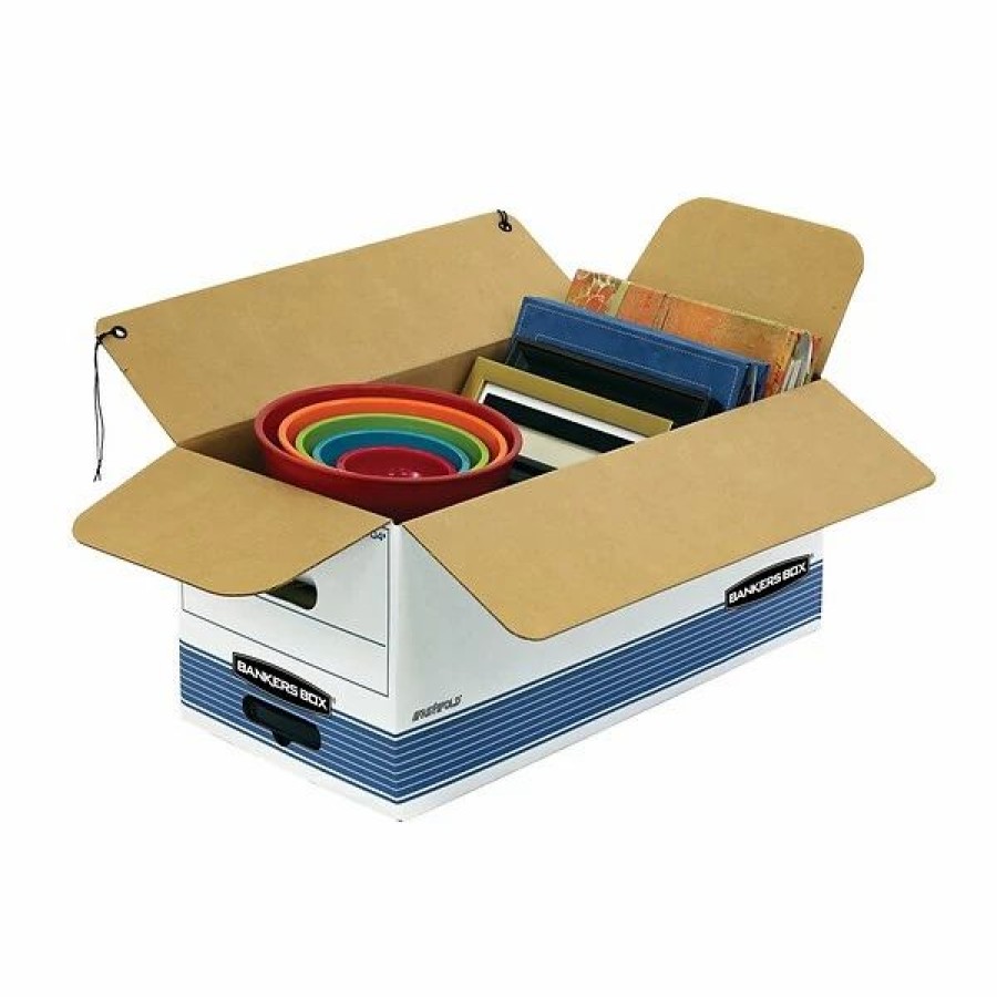 Filing Accessories * | Bankers Box Bankers Box Stor/File Medium-Duty Fastfold File Storage Boxes, String & Button, Letter Size, White/Blue, 20/Carton (0070409)