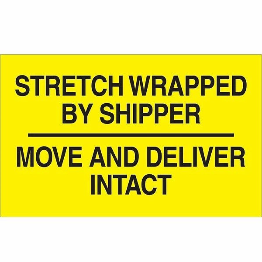 Filing Accessories * | The Packaging Wholesalers Tape Logic Labels, "Stretch Wrapped By Shipper", 3 X 5, Black/Yellow, 500/Roll (Dl3172)