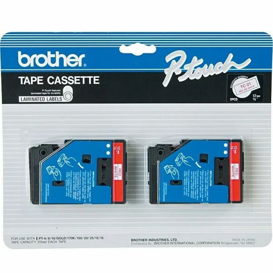 Label Maker Tapes & Printer Labels * | Brother Label Maker Tapes Brother Tc Series Tc-21 Label Maker Tape, 1/2 W, Red On White, 2/Pack