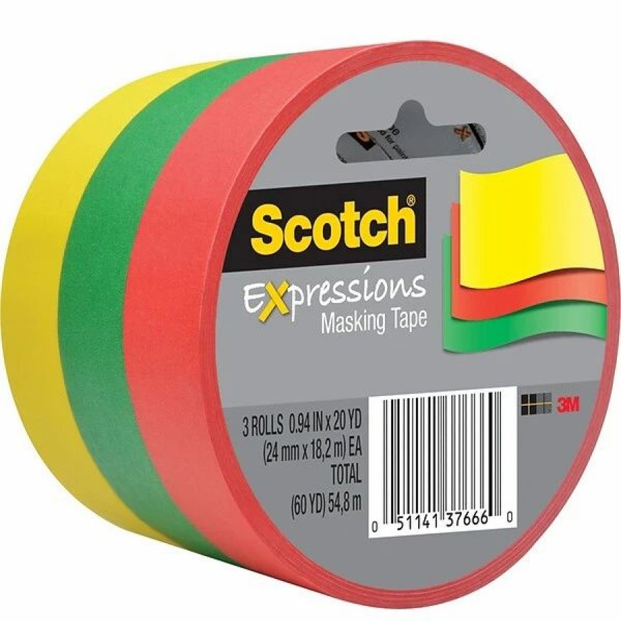 Tape * | Scotch Expressions Decorative Masking Tape Scotch Expressions 0.94 X 20 Yds. Light Masking Tape, Yellow/Green/Red, 3/Pack (3437-3Prm)