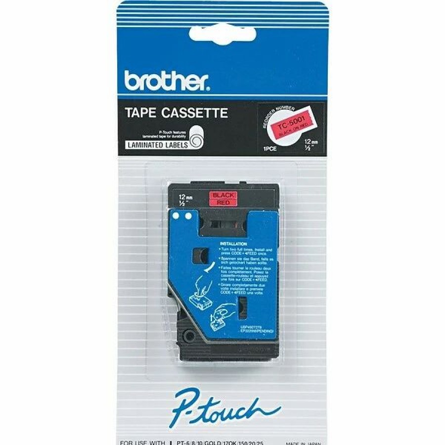 Label Maker Tapes & Printer Labels * | Brother Label Maker Tapes Brother Tc Tc5001 Printer Label, 1/2 W, Black On Red