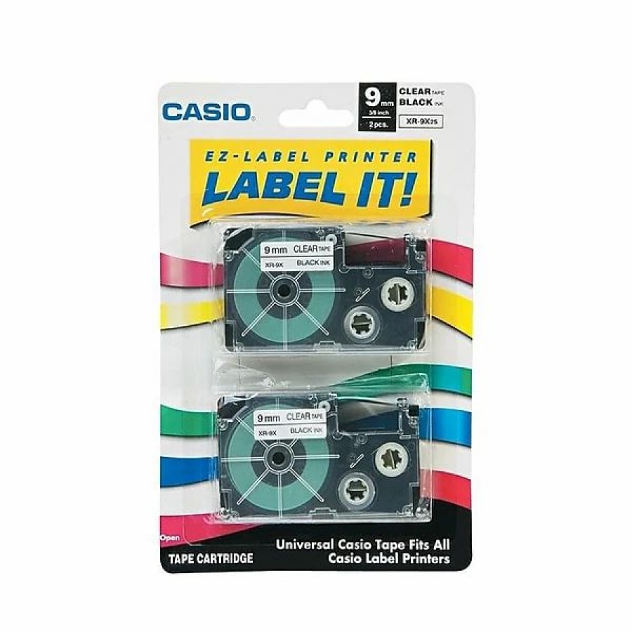 Label Maker Tapes & Printer Labels * | Casio Tape Cassette For Label Printers Casio Xr-9X2S Label Maker Tapes, 0.35 W, Black On Clear, 2/Pack