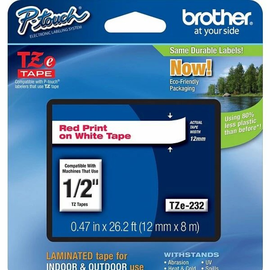 Label Maker Tapes & Printer Labels * | Brother Label Maker Tapes Brother Tze Tz-E232 Printer Label, 1/2 W, Red On White, 6/Pack