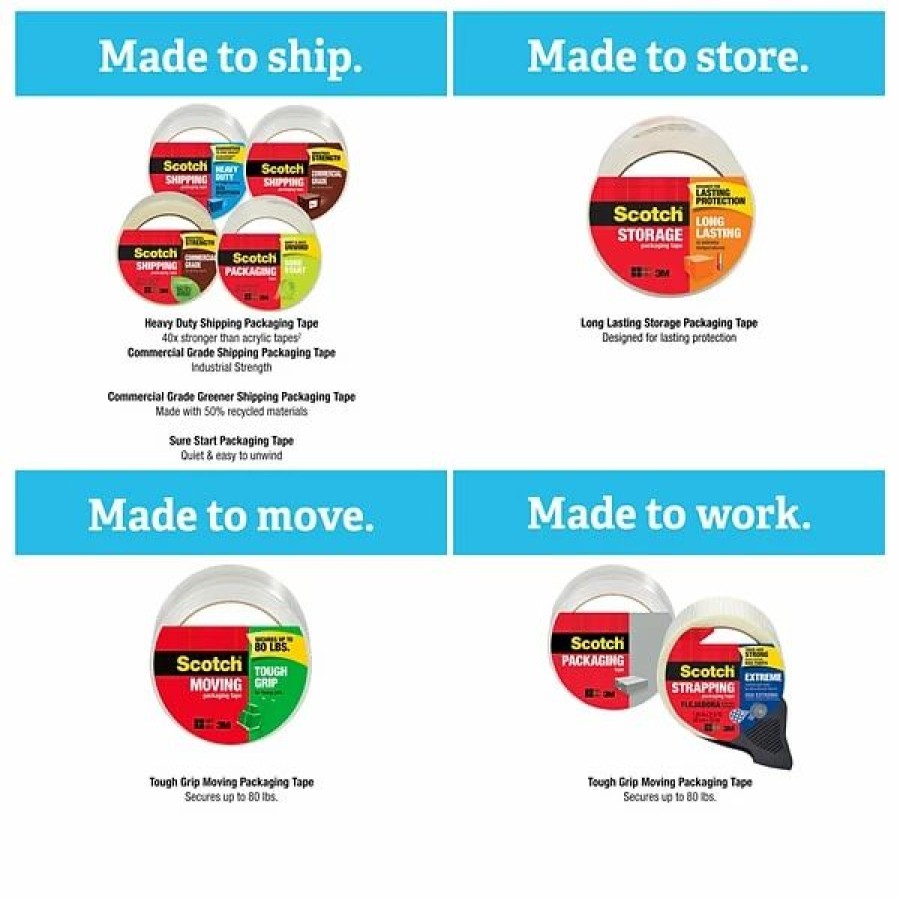 Packing Tape & Dispensers * | Hot Melt Tapes Scotch Sure Start Shipping Packing Tape, 1.88 X 54.6 Yds., Clear, 8 Rolls (3450-8)