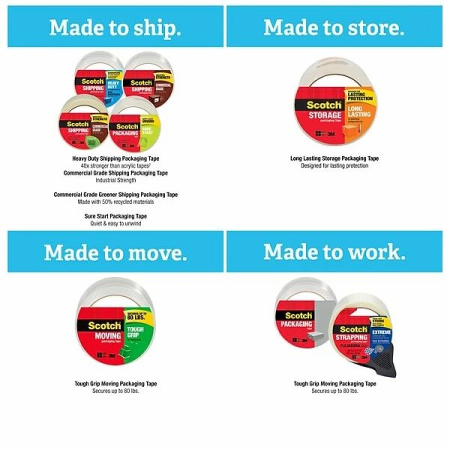 Packing Tape & Dispensers * | Hot Melt Tapes Scotch Tough Grip Moving Packing Tape, 1.88 X 43.7 Yds., 6 Rolls (3500-40-6)