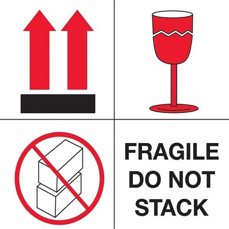 Filing Accessories * | The Packaging Wholesalers Tape Logic Labels, "Fragile Do Not Stack", 4 X 4 , Red/White/Black, 500/Roll