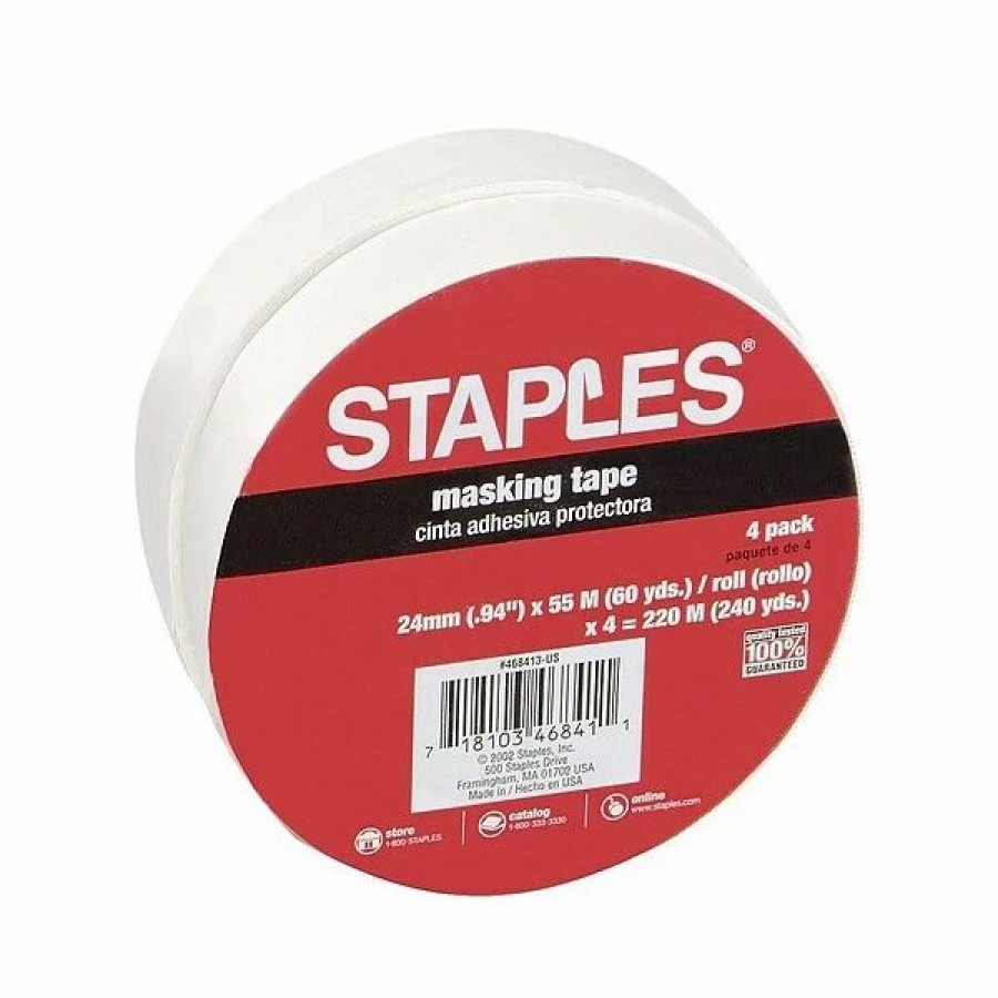 Tape * | Staples Masking Tape, 0.94 X 60 Yds., Natural, 4/Pack, 12 Packs/Case (468413-Cc)