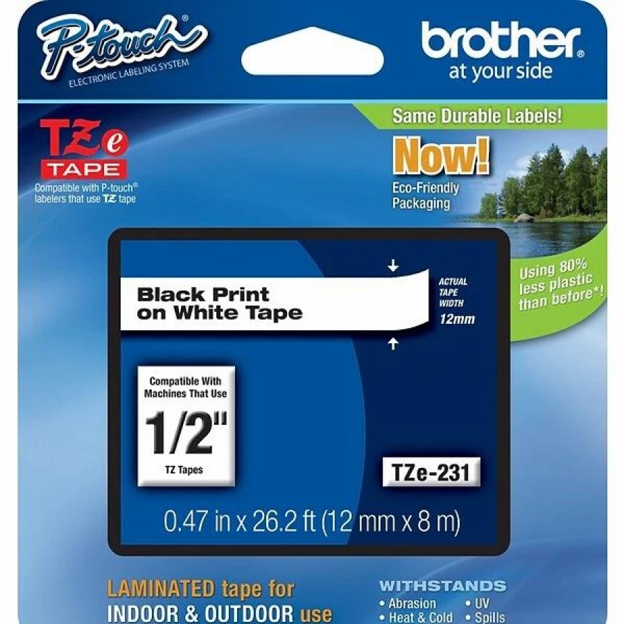 Label Maker Tapes & Printer Labels * | Model #: Cdtze23110 Brother Tz/Tze Series Lettering Tape Cartridges Brother Tze Series Tape; 1/2 , Black Lettering On White Label Tape- 10 Pack