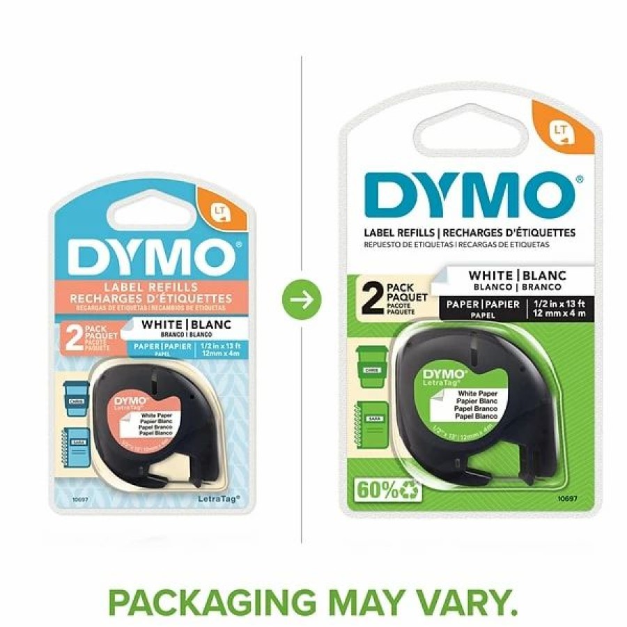 Label Maker Tapes & Printer Labels * | Dymo Labelmaker Tapes Dymo Letratag 10697 Label Maker Tapes, 0.5 W, Black On White, 2/Pack